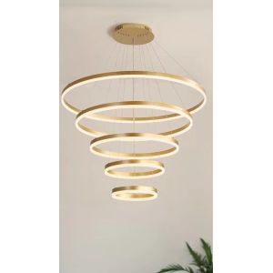 China Gold Shell Aluminum LED Round Ring Light 5-rings Hanging Ceiling Light for Hotel Villa wholesale
