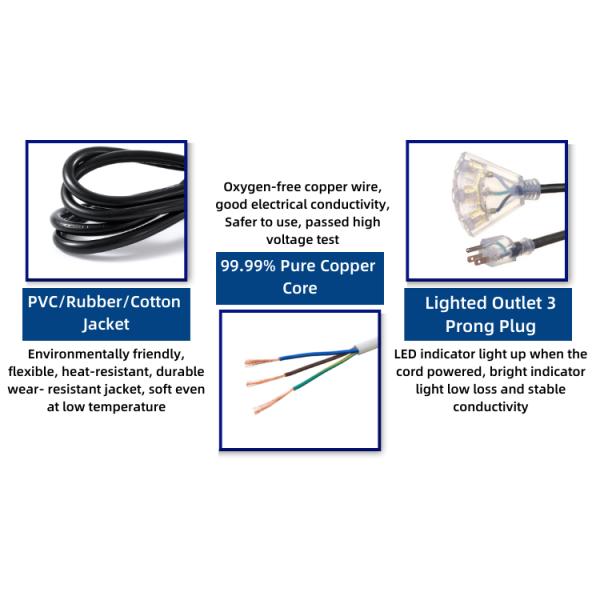 100FT ETL Listed SJTW 14/3 Electrical Orange Extension Cord Single Plug NEMA 5-15P to NEMA 5-15R with Length Customized