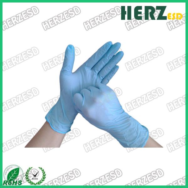 Powder Free Blue Nitrile Disposable Gloves , Finger Dotted ESD Safe Nitrile Gloves