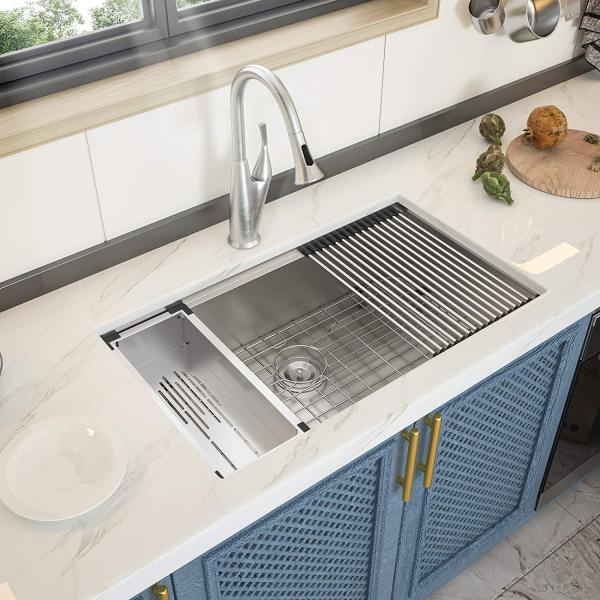 30'' Undermount Ledge Workstation Kitchen Sink 1 Bowl 18 Gauge