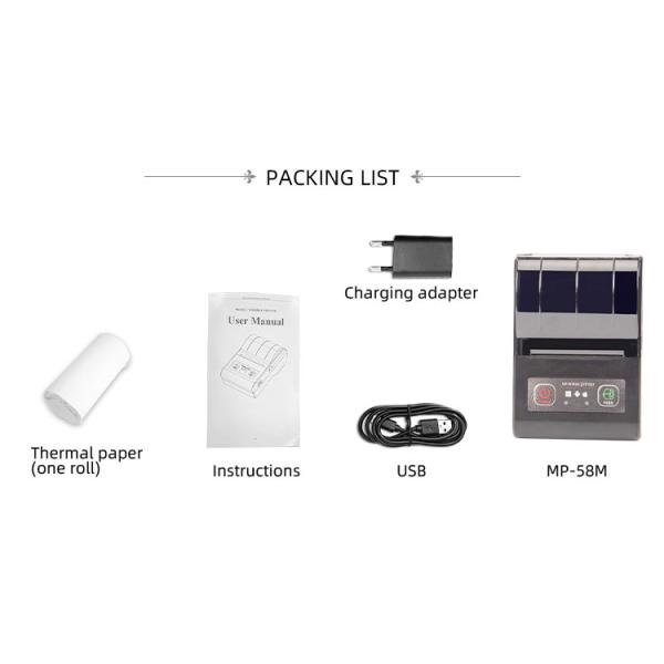 MP-58M Mini Portable 58MM Wireless BT Thermal Printer No Color Print Speed and Direct
