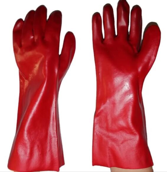 30cm 40cm Double Dipped PVC Gloves Long Sleeve Red PVC Coated Gloves For Electrical