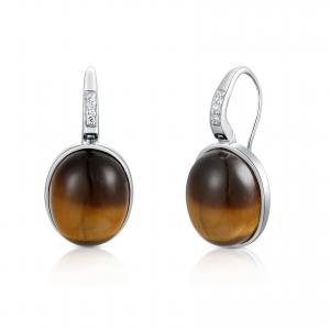 China Oval Earrings Design Inseted Brown Tiger'S-Eye AAA+ 925 Sterling Silver Gemstone Earrings on sale