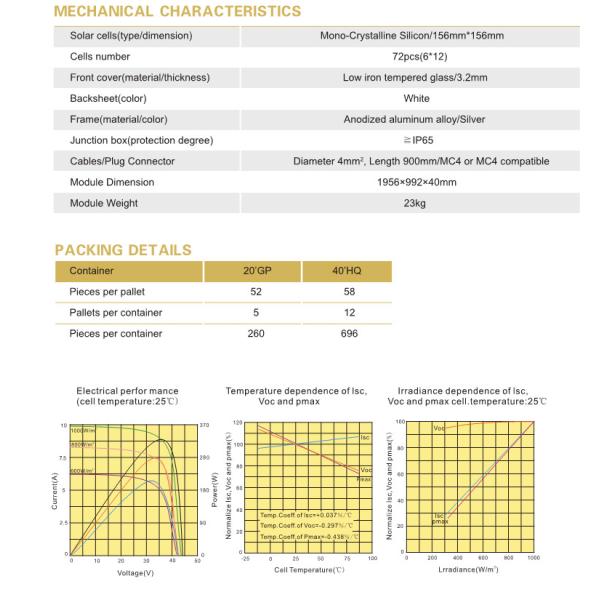 Solar Energy System Home Solar Power Panels White Monocrystalline High Efficiency Household Powered 340-370 Watt