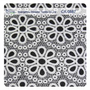 China White Embroidered  Lace Fabric , Polyester repeated Floral Bud Silk Fabrics Garment wholesale