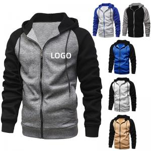 China Autumn and winter new coat color contrast zipper cardigan plus velvet hoodie men's large size casual hooded  men's on sale