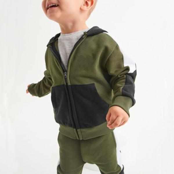 Cotton Boys Zipper Hoodie Sweatsuit Set Two Piece Kids Clothes Set Customized Printing