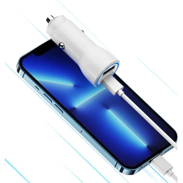 PD QC 20W USB A USBC Dual Ports Car Fast Charger Smartphone With Light Output 2 In 1 Travel Charger