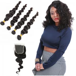 China Natural Color Black Indian Virgin Remy Hair Extensions 4 Bundles Loose Wave wholesale