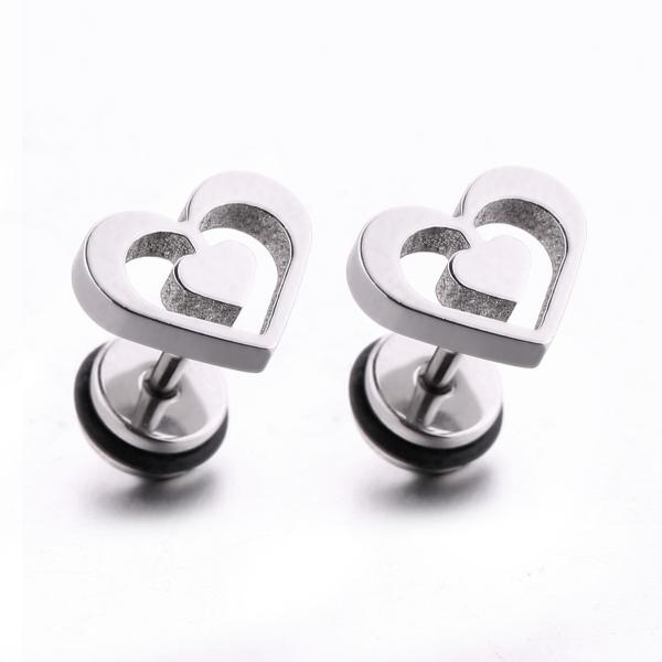 Special double heart shape women stud earrings stainless steel body piercing jewelry