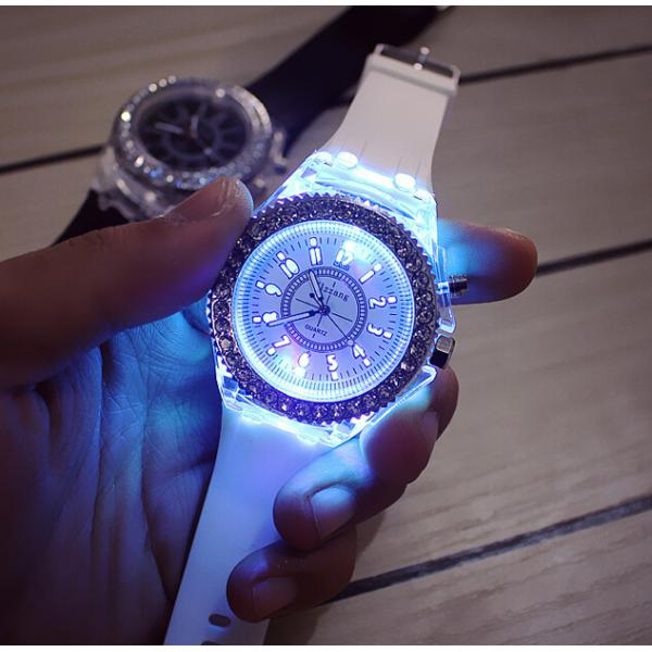 Rainbow Color Band Kids Waterproof Watch , Silicone Quartz LED Light Up Watch