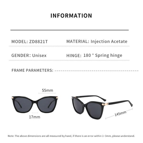 Cat'S Eye Shape Acetate Frame Sunglasses With 180 Degree Flexible Hinge Glasses