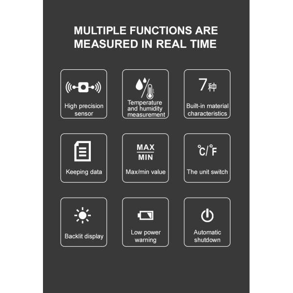 HT633 Wood Moisture Meter Pin Type Digital Moisture Detector Ambient Temperature Humidity with LCD Backlight Display