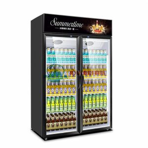 China 2 glass door beverage beer bottle display freezer Refrigerated supermarket display cabinet air cooled upright chiller on sale