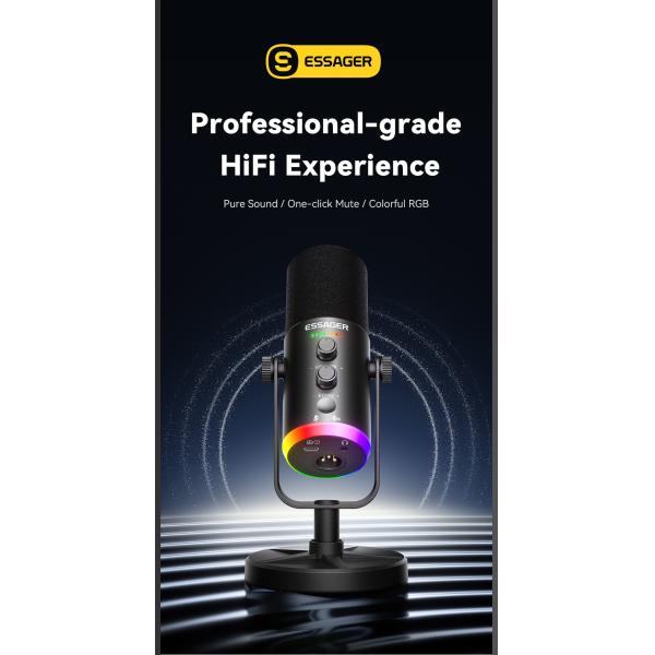 ESSAGER YU7 USB C Wired Live Streaming Podcast Gaming Microphone Type C 3.5mm XLR Port