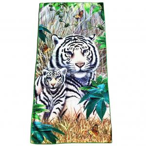 China Amazon Hot Selling animal tiger printed microfiber beach towel custom print  microfiber kids beach towel on sale