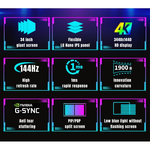 400cd/M2 34 Inch Gaming Monitor 1900R Curve Nano Panel 3440x1440 4K UHD Computer Monitor