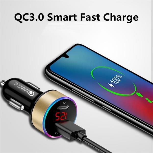 LCD Type C Car Charger PD 6A 36W QC3.0 For IPhone Huawei Xiaomi