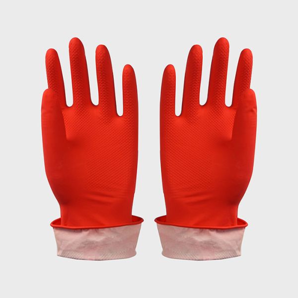 Multi-Purpose Flocklined Rubber Gloves Anti-Oil Waterrproof Anti-Detergent Rubber Gloves