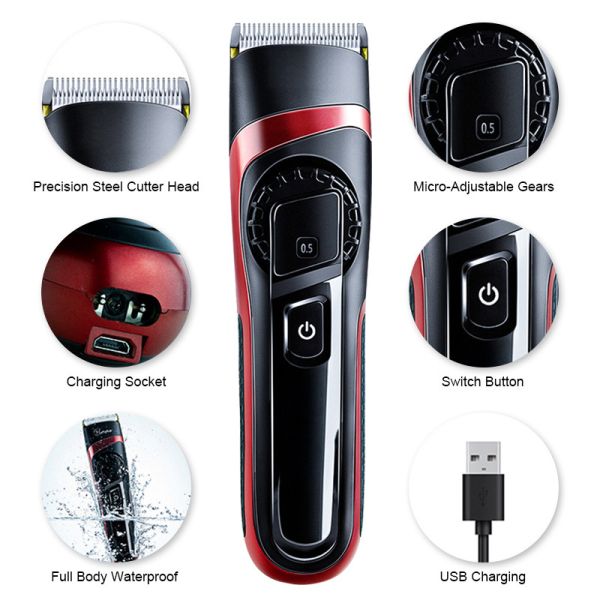 2200mAh Electric Hair Trimmer , 100v-240v Waterproof Hair Clippers Rechargeable