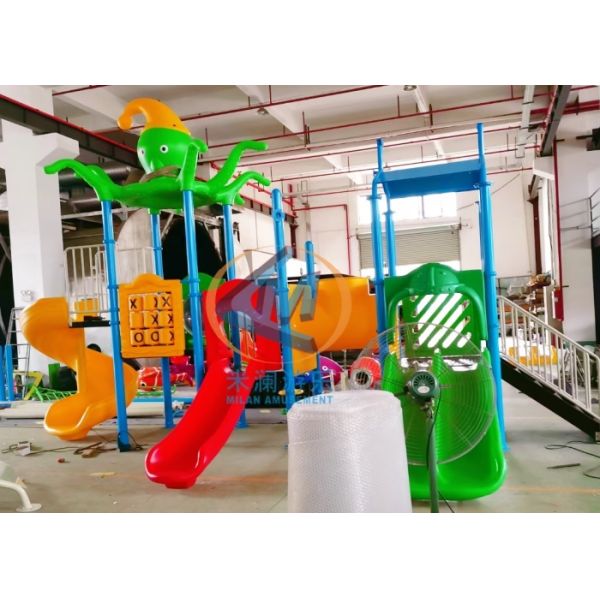 Kindergarten Outdoor Playground Slide With Plastic Wood Material 7.5x6m