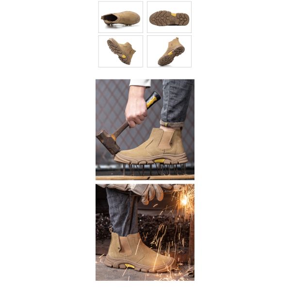 Men'S Suede Kevlar Steel Toe Welding Safety Shoes Anti Smashing Rubber Work