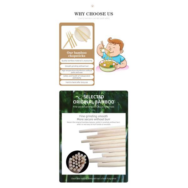 Restaurant Necessity Disposable Bulk Chopsticks Made from 100% 3-5 Years Old Moso Bamboo in Environmental-Friendly Design
