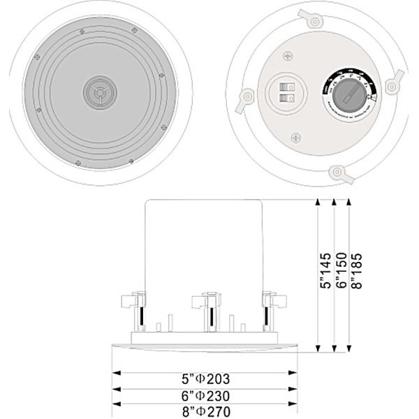Hotel Schools 100/70V Ceiling Speakers 8 Inch 40/20/10/5w/8ohm Coaxial Loudspeaker