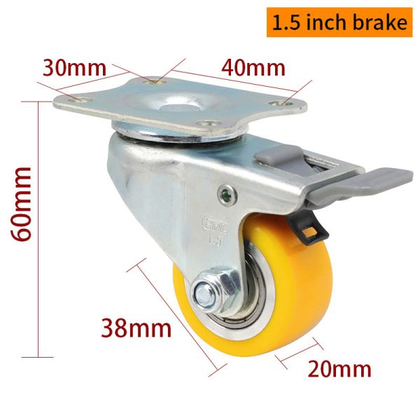 Yellow Small Rigid Casters Aluminum Caster Wheels 1.5 Inch 38mm