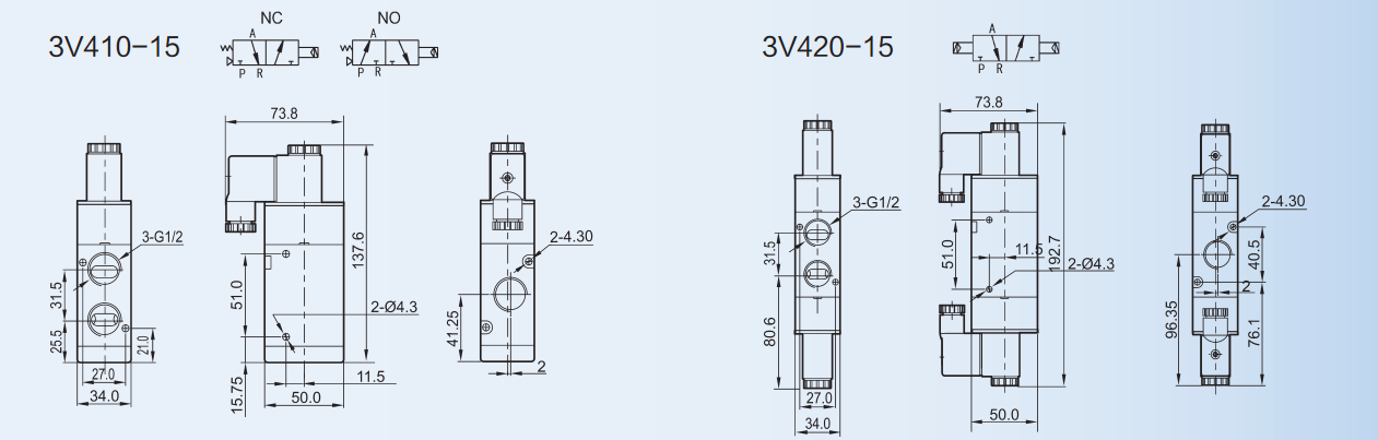 Black Body Pneumatic Solenoid Valve 4V Series Single Coil 3 / 2 Way White Light Indicator