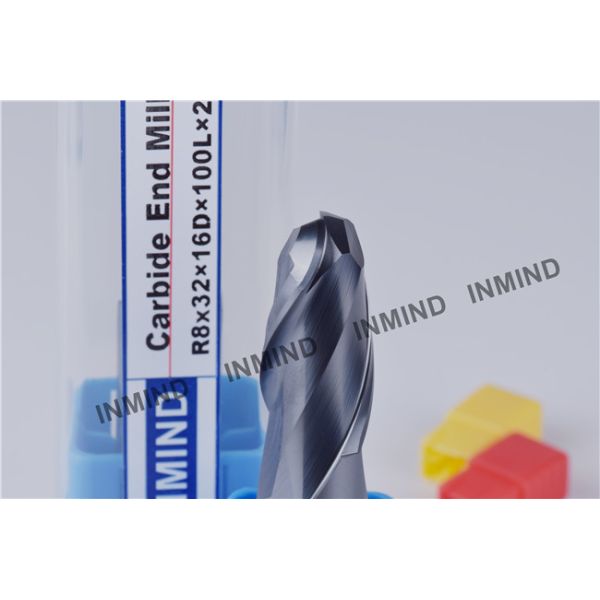 HRC55 TiSiN Coating Ball Nose End Mill High Precision 0.5 UM grain size , AOL 100 mm