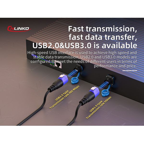 CNLINKO LP20 USB 3.0 ip68 Waterproof Industrial Plastic Dual Wire Connectors
