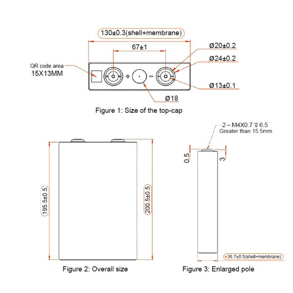 M4 Thread Lifep04 3.2V LFP Lithium Ion Battery 3500 Cycles