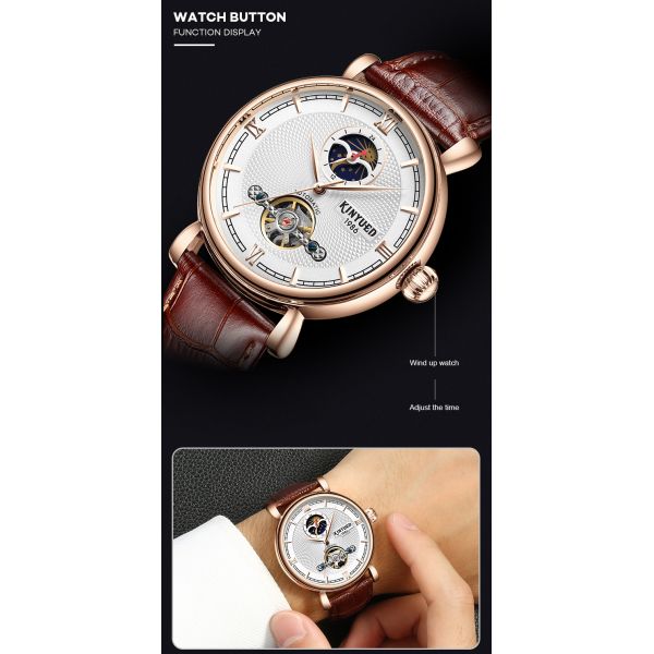 Brief Moon Phase Mens Mechanical Watches Water Resistant Sports Use