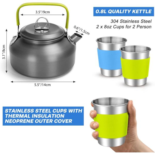 Camping Cookware Pots And Pans, Camping Cookware Mess Kit,Non-Stick Lightweight Pots Set Portable Outdoor Cookware