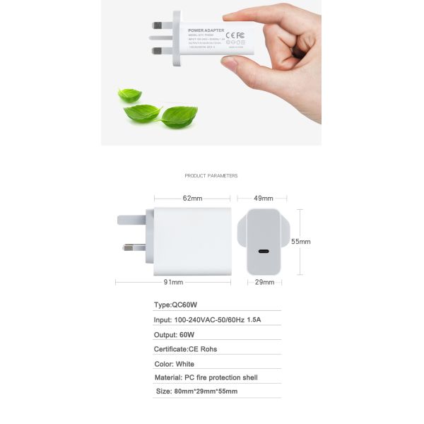 UK 45W PD Fast Charger with USB-C Port QC3.0 Certified