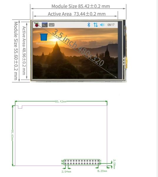 3.5 inch TFT lcd module with RTP, 480×320 resolution, HDMI interface, compatiabl