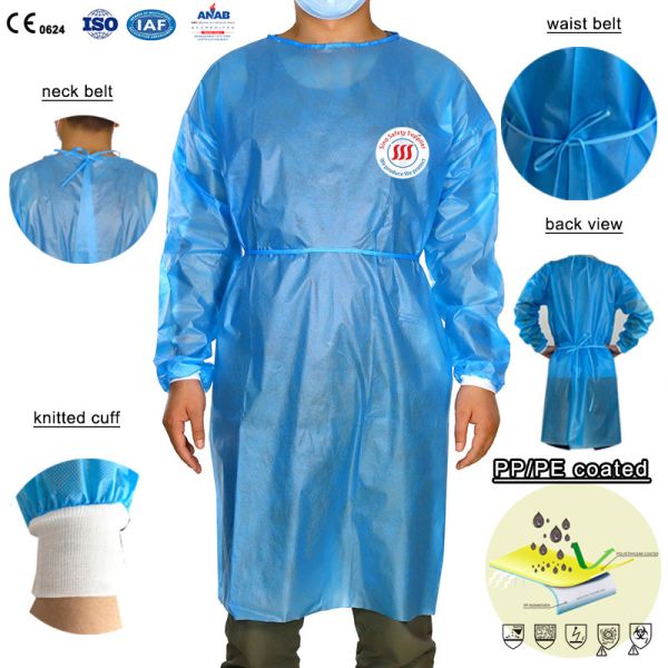 EN14126 PP PE Medical Isolation Gowns Personal Protective Hospital Isolation Gown