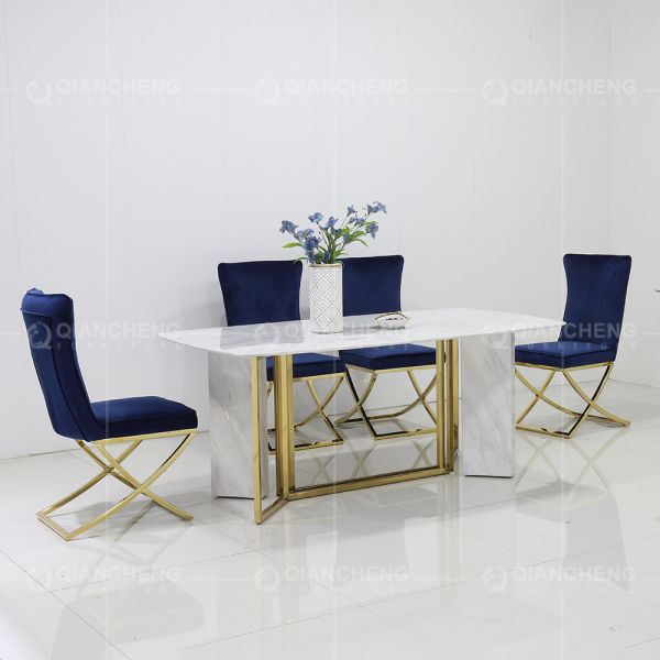 modern 56kg Luxury Marble Dining Table Rugged Stainless Steel Base Rectangle Shape