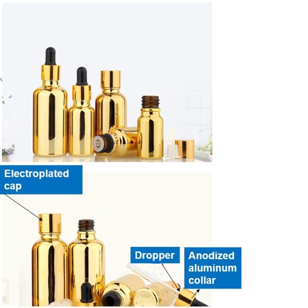20ml 30ml 50ml Empty Reusable Electroplating Gold Cosmetic Package Skincare Use Glass Dropper Bottle