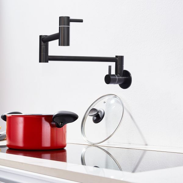 Solid Stainless Steel 304/316 Material Deck Mounted Nano Black Double Handle Flexible Kitchen Faucet For Pot Filler