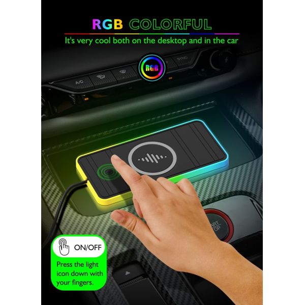 Apple and Samsung Compatible Car Wireless Charging Pad 2 in 1 USB Wireless Car Charger 15W Fast Charging