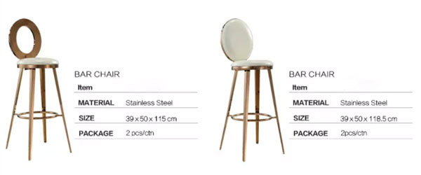 Modern Wedding High Bar Chair Stainless Steel Counter O Back Gold Bar Stool