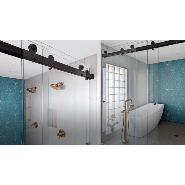 Glass Shower Door 10mm Toughened Glass Frameless Shower Enclosures With Black Hinges