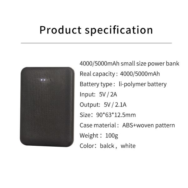 5000mAH Mini Portable Power Bank with Dual USB Port and Woven Parttern