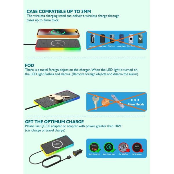 Apple and Samsung Compatible Car Wireless Charging Pad 2 in 1 USB Wireless Car Charger 15W Fast Charging