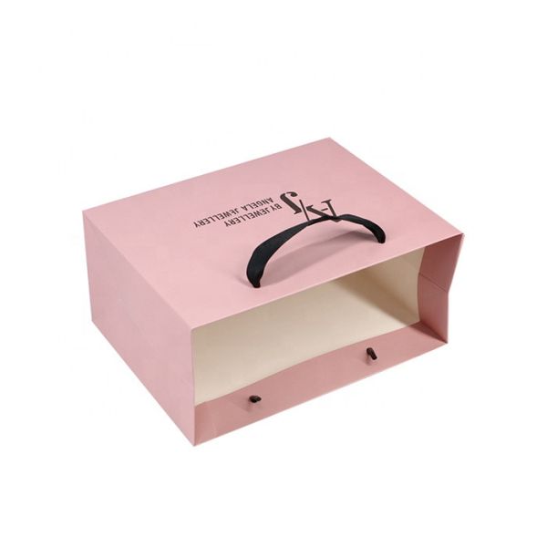 Glossy Lamination Shoes Clothing Paper Bags 250gam Coated Pink Kraft Bags