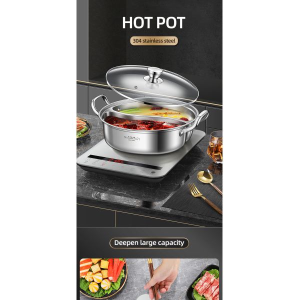 New Arrival 28cm Hot Pot Multi-user Hotpot Induction Soup Pot 304 Stainless Steel Shabu Pots For Cooking