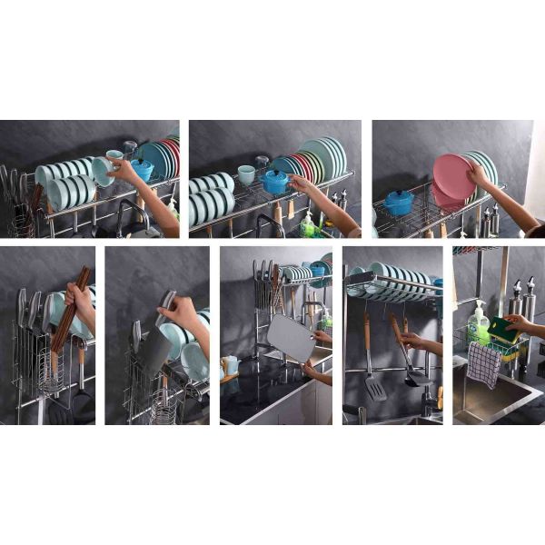 12Inch Width Adjustable Over Sink Dish Rack SUS304 Material 23 Inch Height