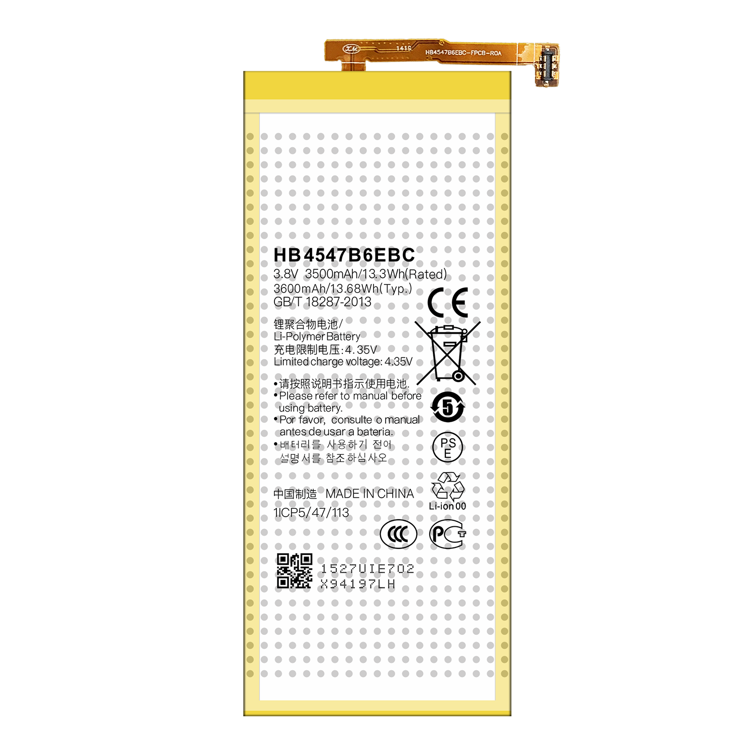 Rechargeable 3600mAh Battery for Huawei Honor 6 Plus and 6x HB4547B6EBC Replacement